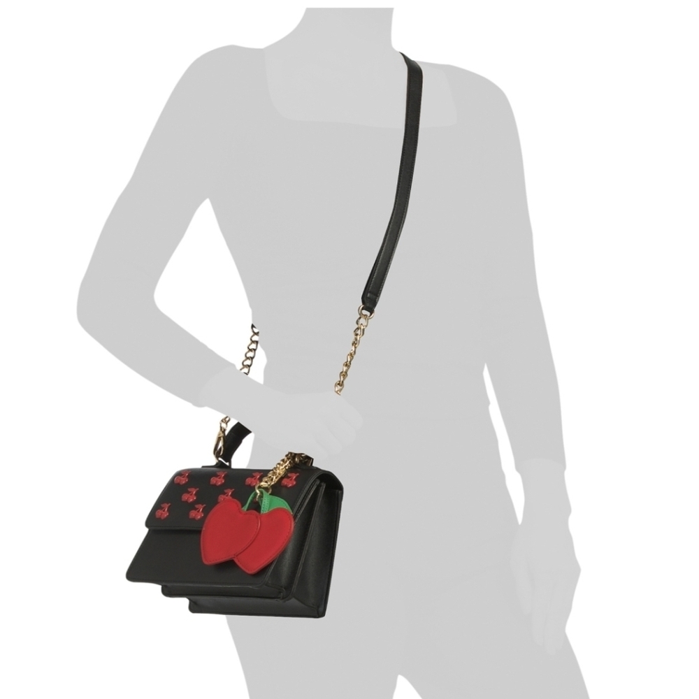 🍒🔹️Betsey Johnson 🔹️Black Crossbody Bag with Red Cherry Accents - Picture 2 of 4